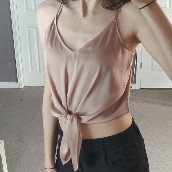 Dynamite Satin Tie Front Cami - Picture 3 of 4